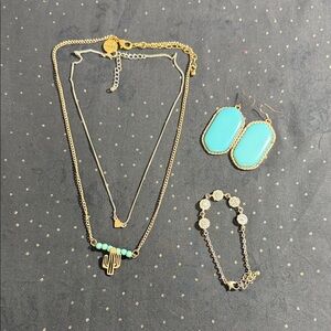 Gold and Turquoise Cactus Necklace Set